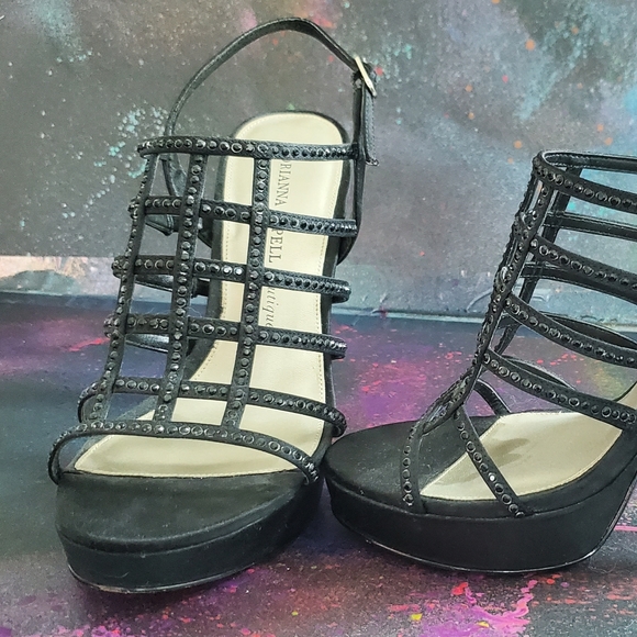 Black Satin and Crystal Heels - Picture 3 of 3